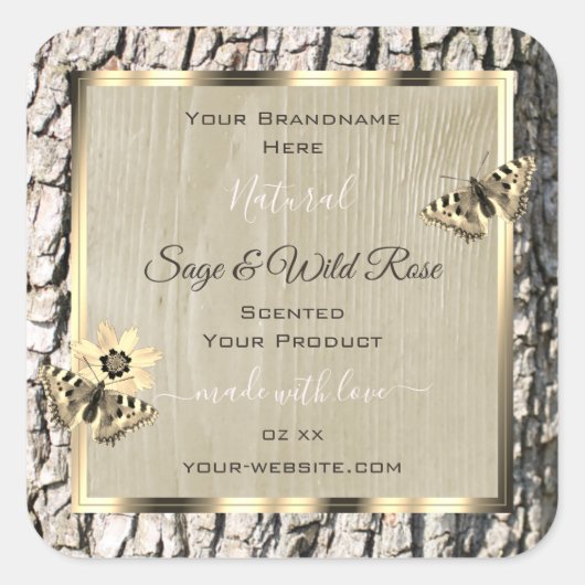 Natuur Beige Tree Bark Gold Lijst Product Labels (Voorkant)