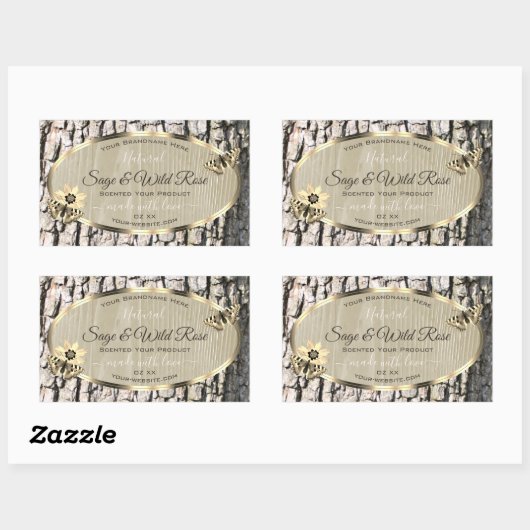 Natuur Beige Tree Bark Gold Lijst Product Labels (Vel)