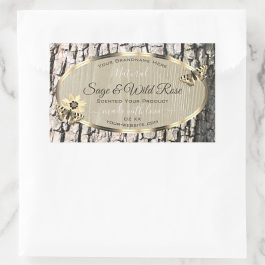 Natuur Beige Tree Bark Gold Lijst Product Labels (Tas)