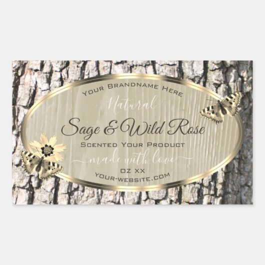 Natuur Beige Tree Bark Gold Lijst Product Labels (Voorkant)