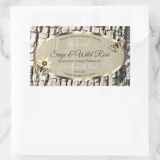 Natuur Beige Tree Bark Gold Lijst Product Labels (Tas)