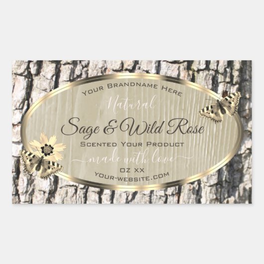 Natuur Beige Tree Bark Gold Lijst Product Labels (Voorkant)