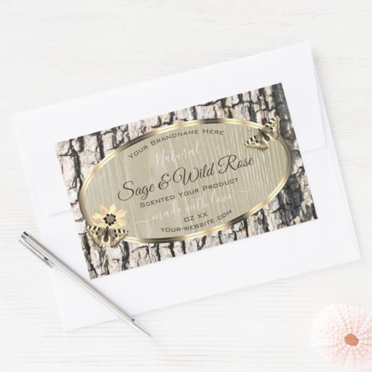 Natuur Beige Tree Bark Gold Lijst Product Labels (Envelop)