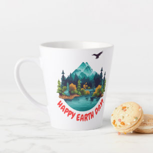 Natuur Berg Rivier "GELUKKIGE AARDDAG!" Badge Lan Latte Mok