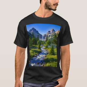 Natuur Bergen Waterval Rivier Bomen Bloemen T-shirt