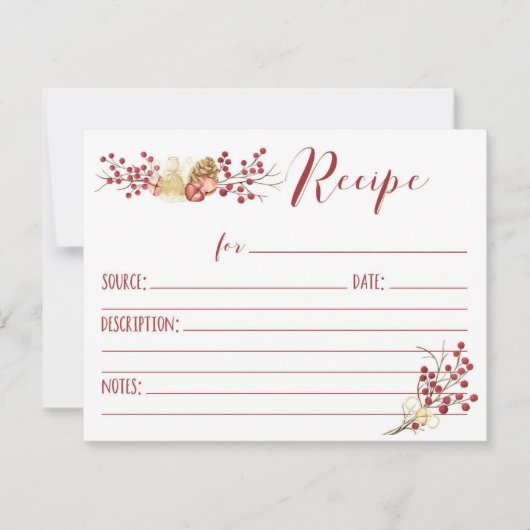 Natuur Berries & Bells Holiday Recipcard Kaart (Voorkant)