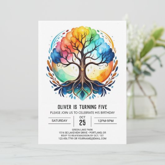 Natuur bewerkbare levensboom Verjaardag Kaart (Staand voorkant)