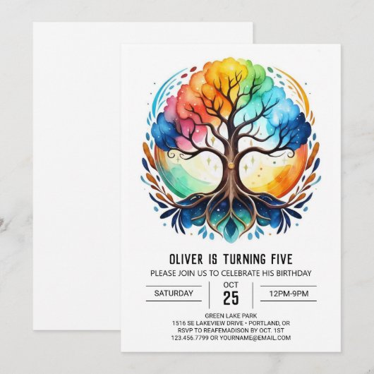 Natuur bewerkbare levensboom Verjaardag Kaart (Voorkant / Achterkant)