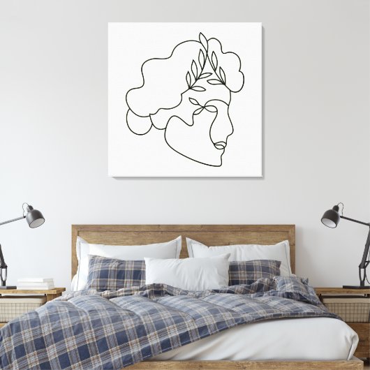 Natuur binnen – Abstracte botanische gezichtslijnk Canvas Afdruk (Insitu (Slaapkamer))