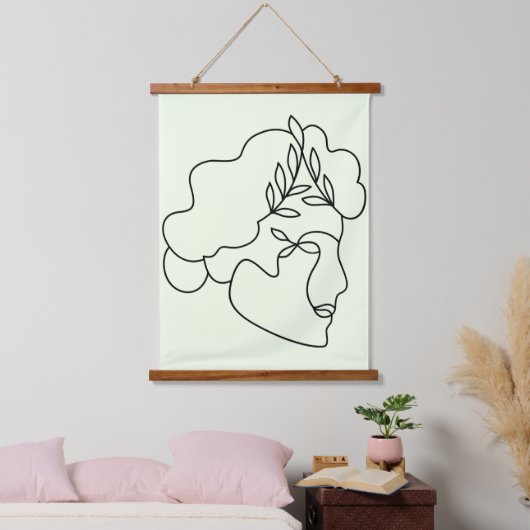 Natuur binnen – Abstracte botanische gezichtslijnk Hangend Wandkleed (Slaapkamer)