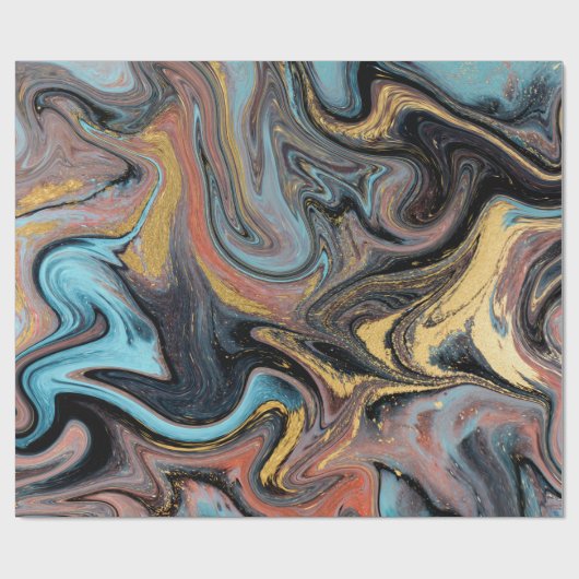 Natuur blauw en groen marmeren met gouden glitter cadeaupapier (Vlak)