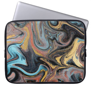 Natuur blauw en groen marmeren met gouden glitter laptop sleeve
