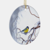 Natuur Blauwe Tit Bird Perched Branches Snow Frost Keramisch Ornament (Rechts)