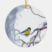 Natuur Blauwe Tit Bird Perched Branches Snow Frost Keramisch Ornament (Voorkant)