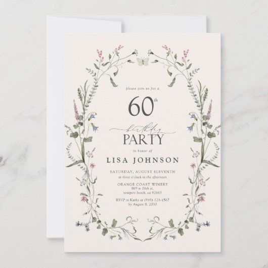 Natuur Bloemen 60ste Verjaardagsfeestje Waterverf Kaart (Voorkant)