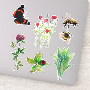 Natuur bloemen, bijen, vlinder sticker