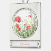 Natuur bloemen van papavervelden verzilverd banner ornament (Links)