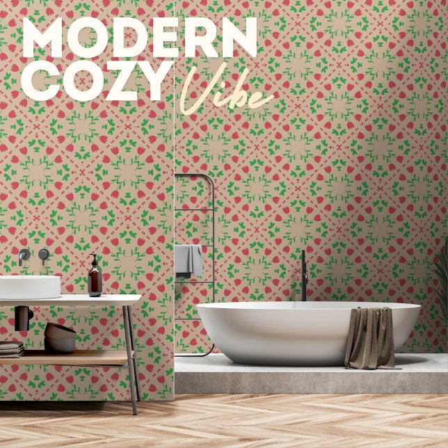  Natuur bloemenmotief met rode bloem Behang (Creator heeft geüpload)