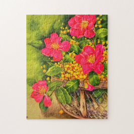  Natuur Blooming Flowers Waterverf mandje Legpuzzel