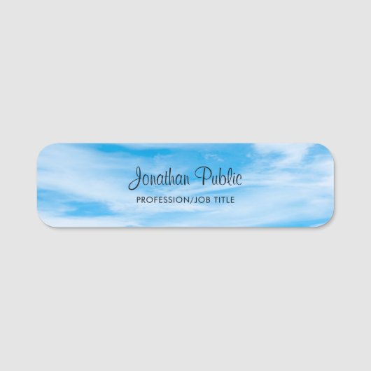 Natuur Blue Sky Clouds Handgeschreven Script Trend Naamplaatje (Voorkant)