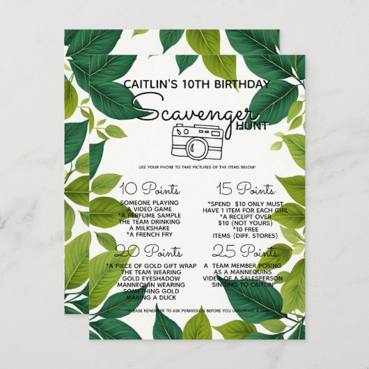 Natuur bos speurtocht spel feestje aankondigingskaart (Voorkant / Achterkant)