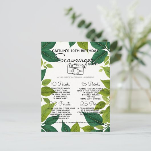 Natuur bos speurtocht spel feestje aankondigingskaart (Staand voorkant)