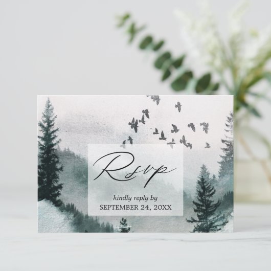 Natuur Bos & Vogels met Maaltijd RSVP Kaart (Staand voorkant)