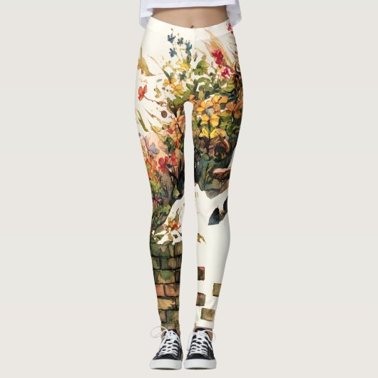 Natuur Botanische Bloemen Paardspringen Leggings (Voorkant)