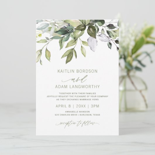 Natuur Bruiloft Botanische groen Waterverf Kaart (Staand voorkant)