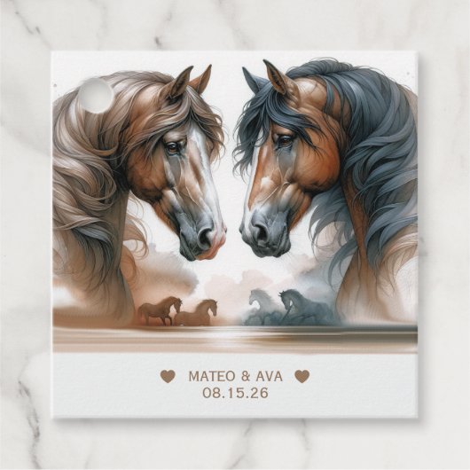 Natuur Bruine Paarden Voeg Foto Huwelijk Bedankjes Labels (Voorkant)