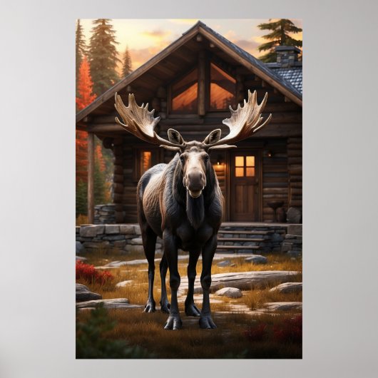*~* Natuur Cabin AP49 MOOSE Forest Cottage Poster (Voorkant)
