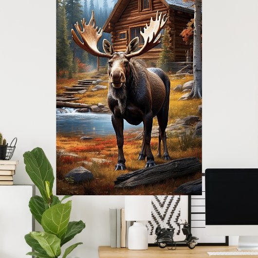 *~* Natuur Cabine STREAM AP49 MOOSE Forest Poster (Thuiskantoor)