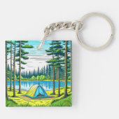 Natuur Camping Theme Tent in de Bossen Sleutelhanger (Achterkant)