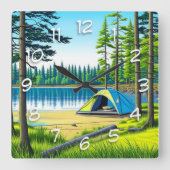 Natuur Camping Theme Tent in de Bossen Vierkante Klok (Voorkant)
