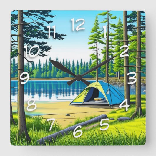 Natuur Camping Theme Tent in de Bossen Vierkante Klok (Voorkant)
