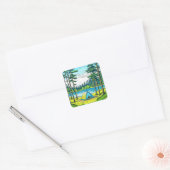 Natuur Camping Theme Tent in de Bossen Vierkante Sticker (Envelop)