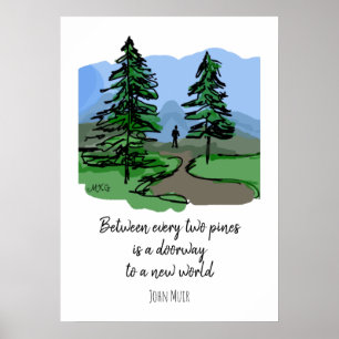 Natuur Citaat hand getekende pijnbomen die buiten  Poster