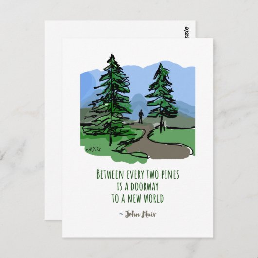 Natuur Citaat John Muir Hand Drawn Pine Trees Briefkaart (Voorkant / Achterkant)