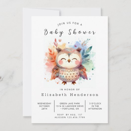 Natuur Custom Owl Baby shower Kaart (Voorkant)