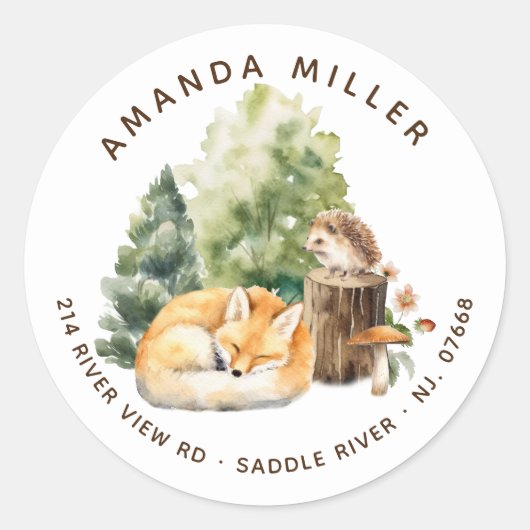 Natuur Delight Fox Baby shower Adreslabel Ronde Sticker (Voorkant)