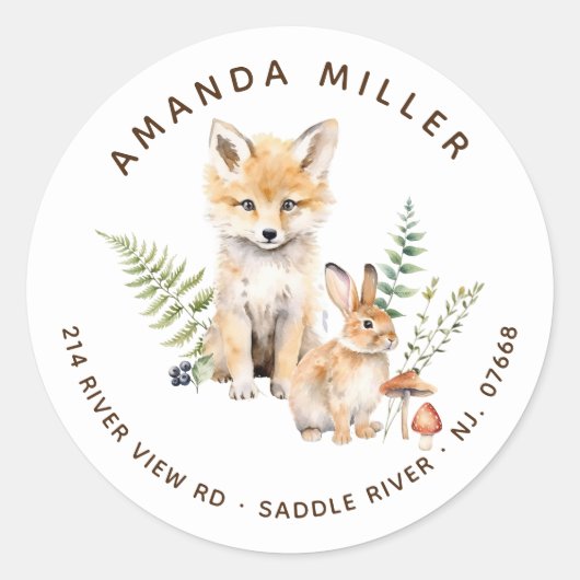 Natuur Delight Fox Baby shower Adreslabel Ronde Sticker (Voorkant)