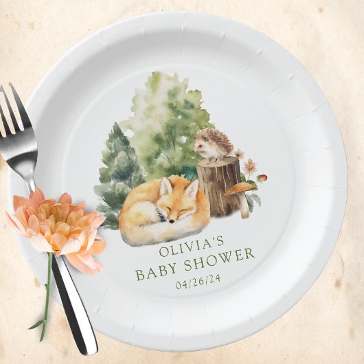 Natuur Delight Fox Baby shower Papieren Bordje