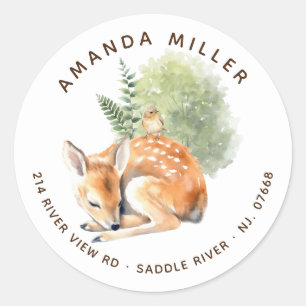 Natuur Delight Herten Baby shower Adreslabel Ronde Sticker