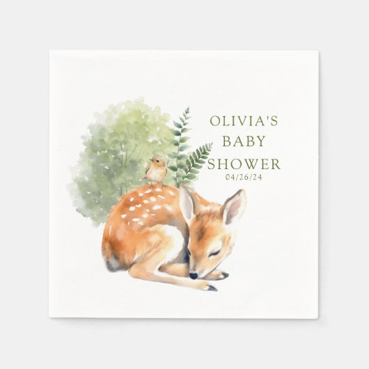 Natuur Delight Herten Baby shower Favor Servet (Voorkant)