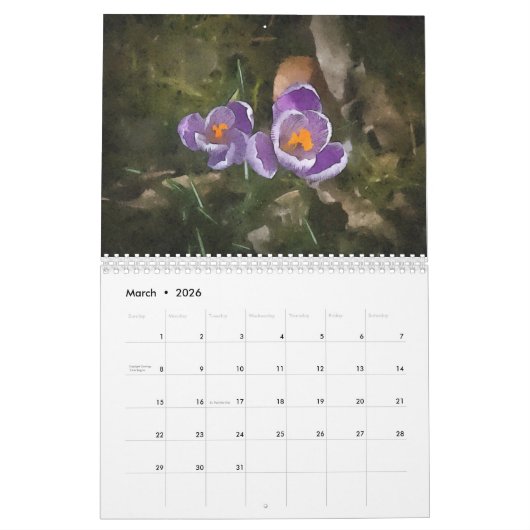 Natuur Digitale Waterverven Agenda Kalender (Mar 2026)