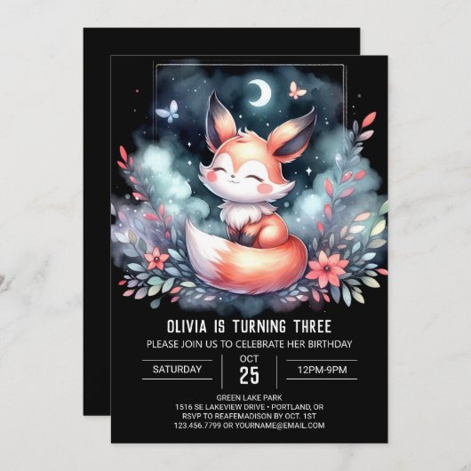 Natuur Dreamy Fox Verjaardag digitaal Kaart (Voorkant / Achterkant)