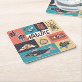 Natuur-elementen, retro-stijlpictogrammen. kartonnen onderzetters (Schuin)