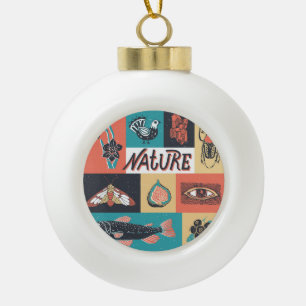 Natuur-elementen, retro-stijlpictogrammen. keramische bal ornament