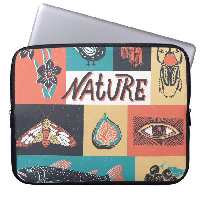 Natuur-elementen, retro-stijlpictogrammen. laptop sleeve (Voorkant)