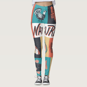 Natuur-elementen, retro-stijlpictogrammen. leggings
